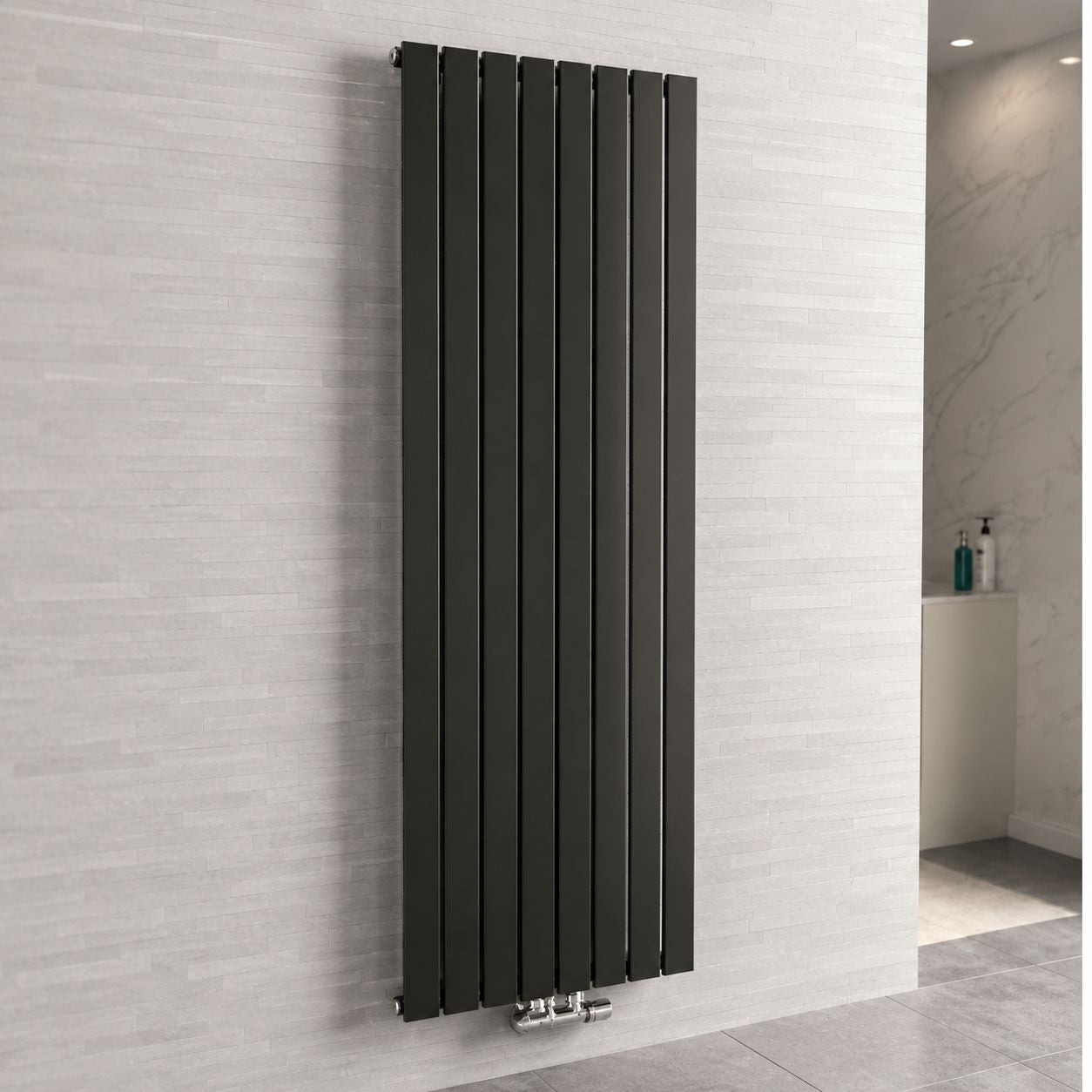 Matt black vertical flat panel radiator — Bathroom Republic UK