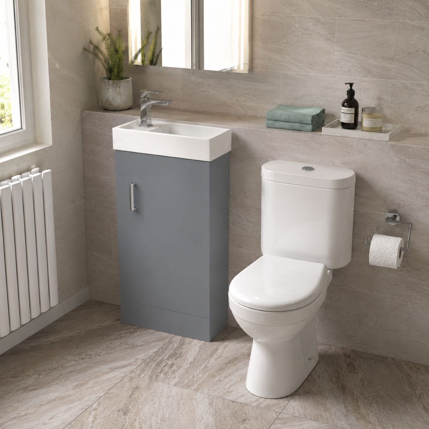 Matt grey compact vanity unit and close coupled toilet set — Bathroom Republic UK