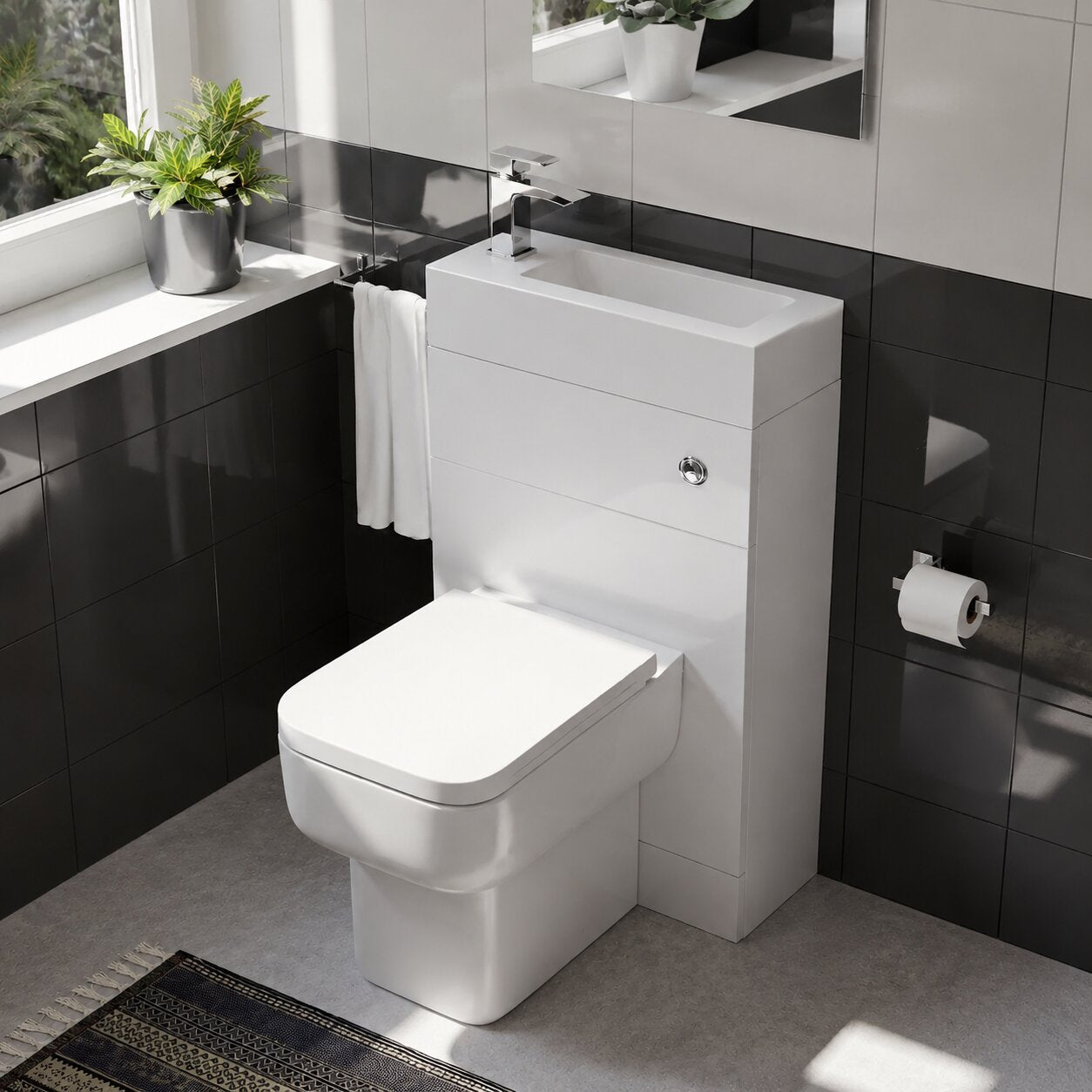 Compact white cloakroom toilet with short projection depth for small downstairs bathrooms — Bathroom Republic UK
