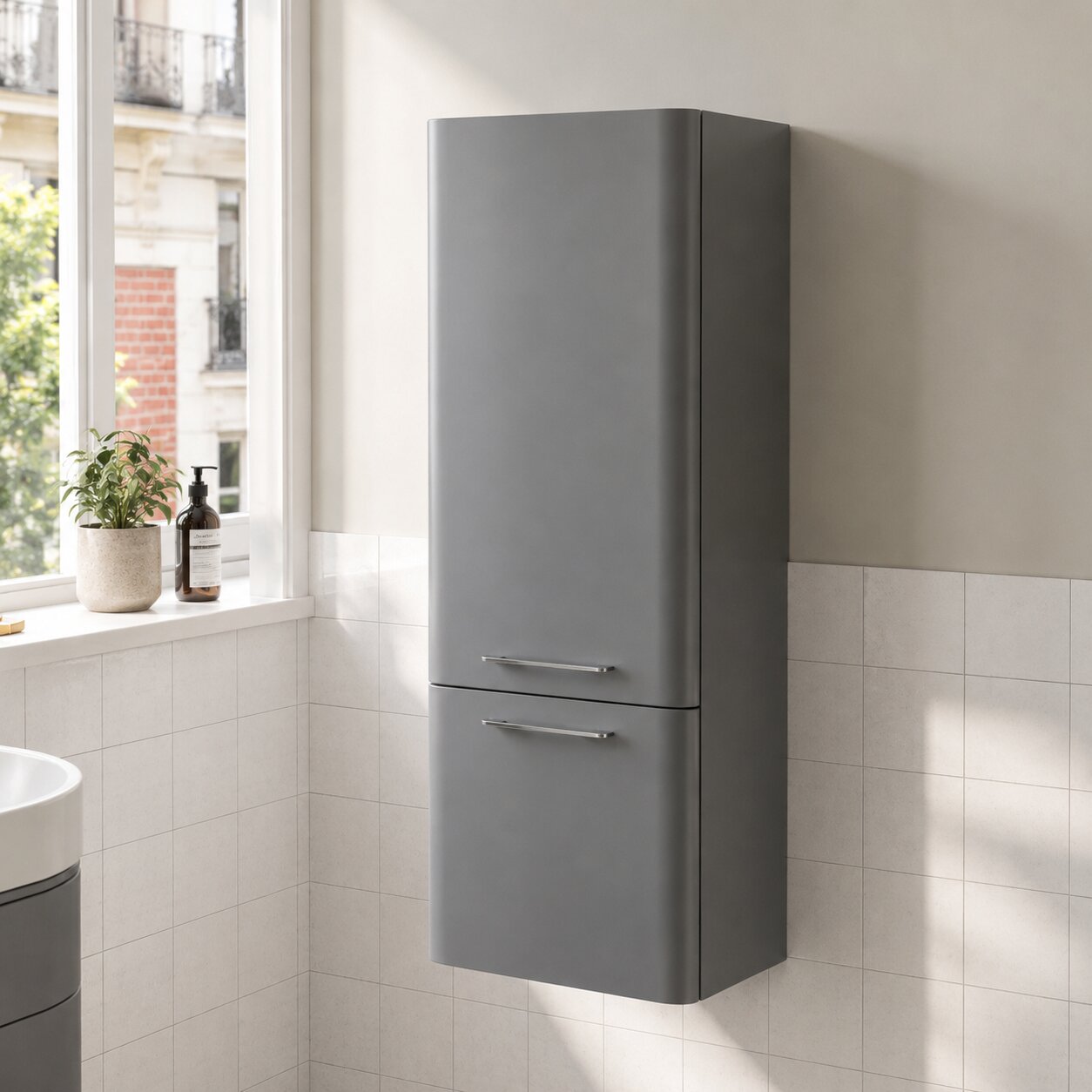 White tall bathroom storage cabinet tower unit — Bathroom Republic UK