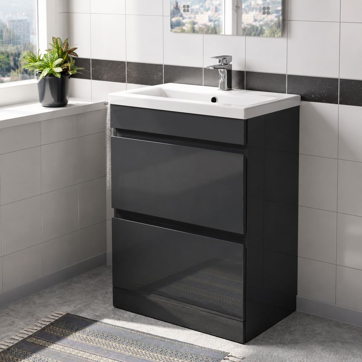 Anthracite PVC freestanding vanity unit with matching WC unit — Bathroom Republic UK