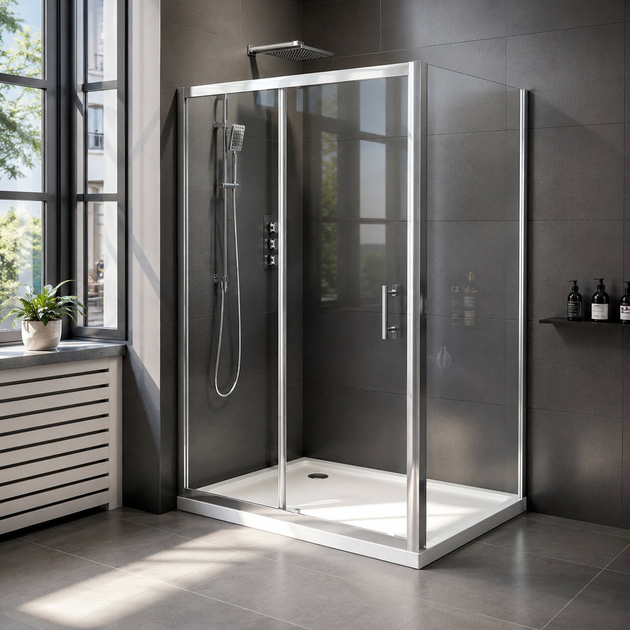 Chrome and black framed shower enclosures — quadrant, rectangular and square shapes — Bathroom Republic UK