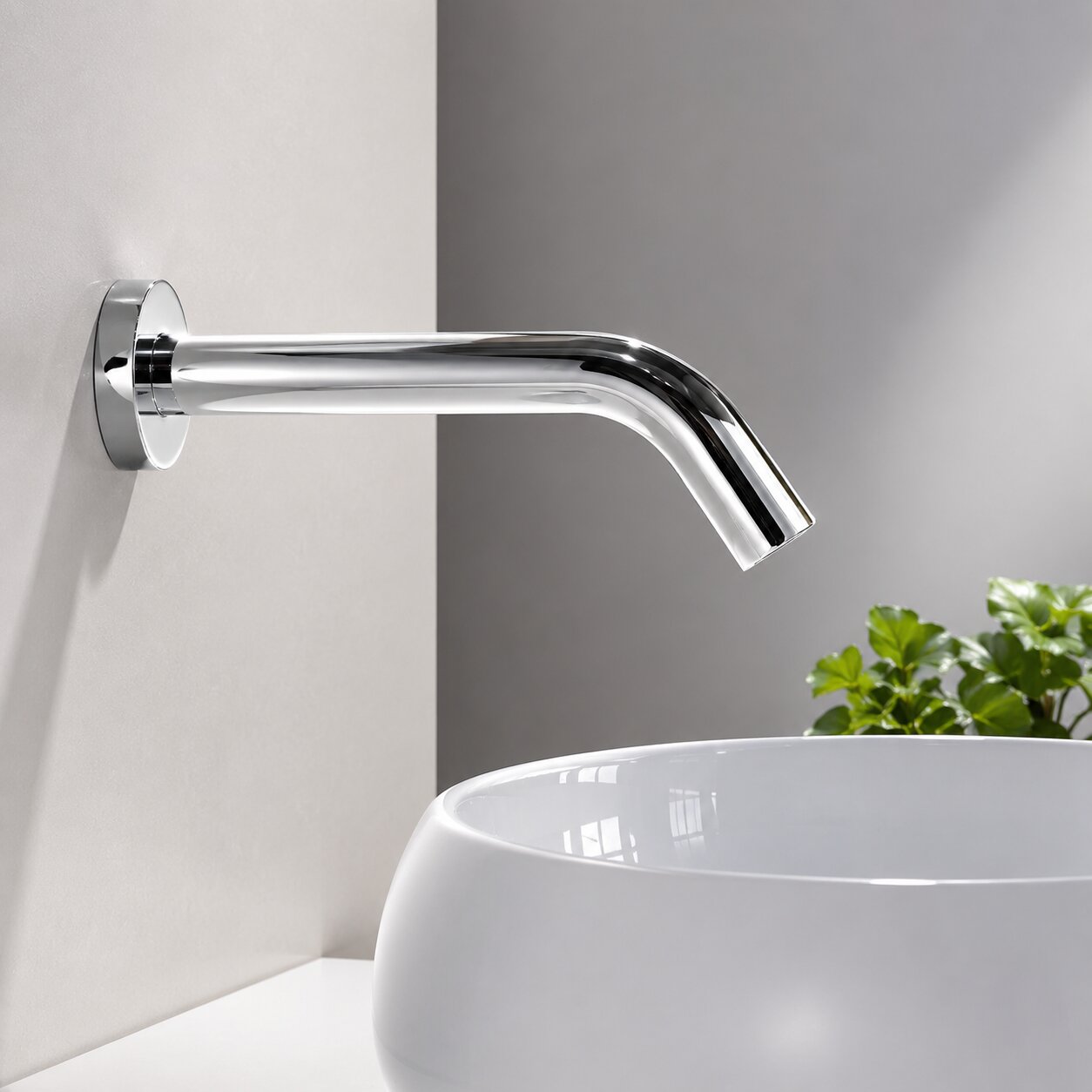 Chrome wall mounted basin tap above a white basin — Bathroom Republic UK