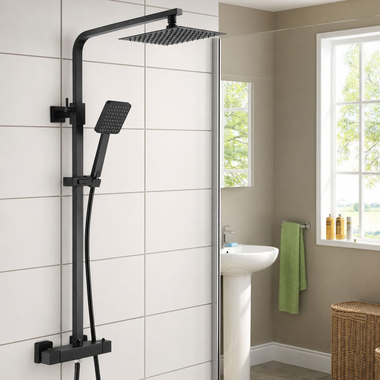 Chrome exposed thermostatic shower with overhead and handheld outlets – Bathroom Republic UK