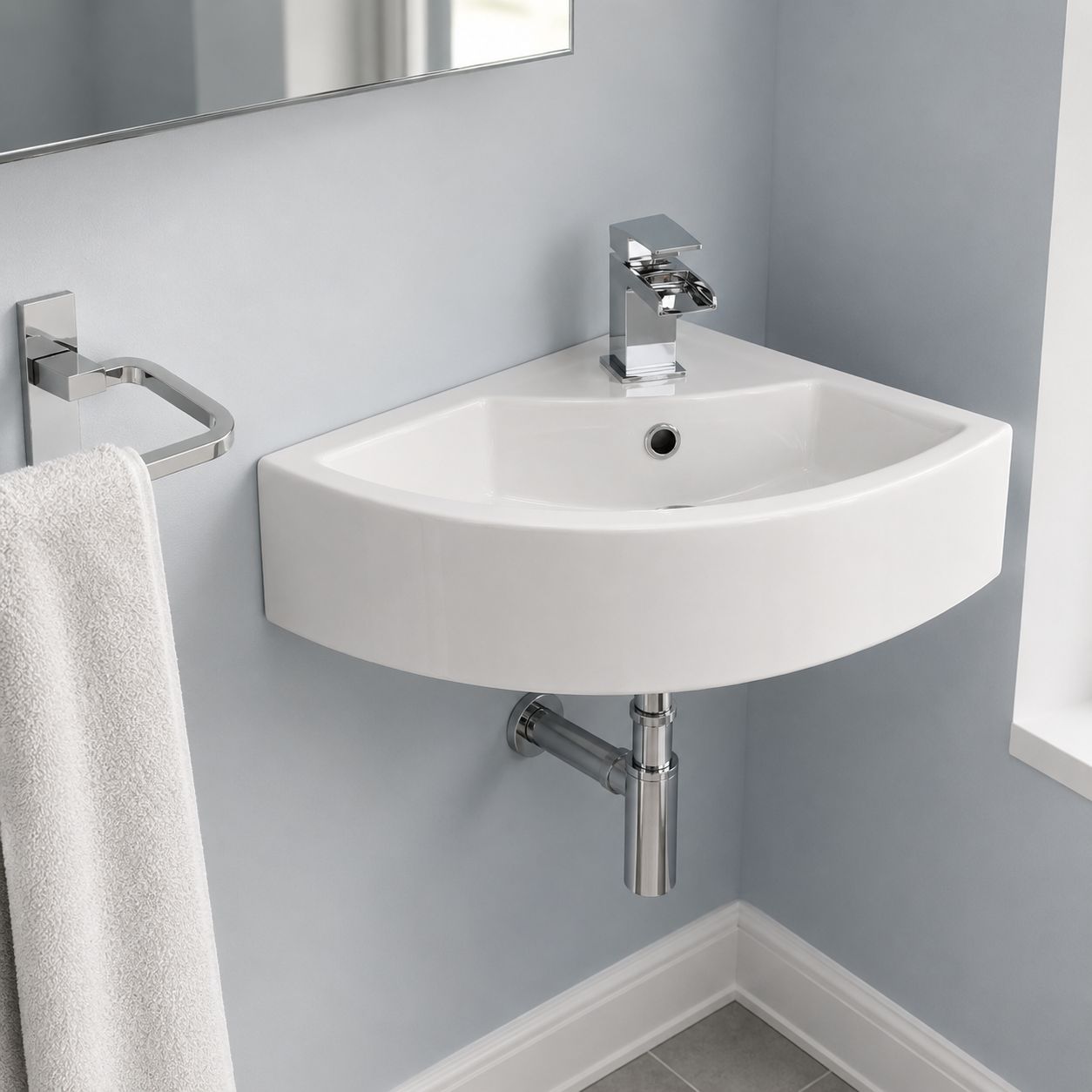 White angled corner basin for a cloakroom or compact bathroom — Bathroom Republic UK