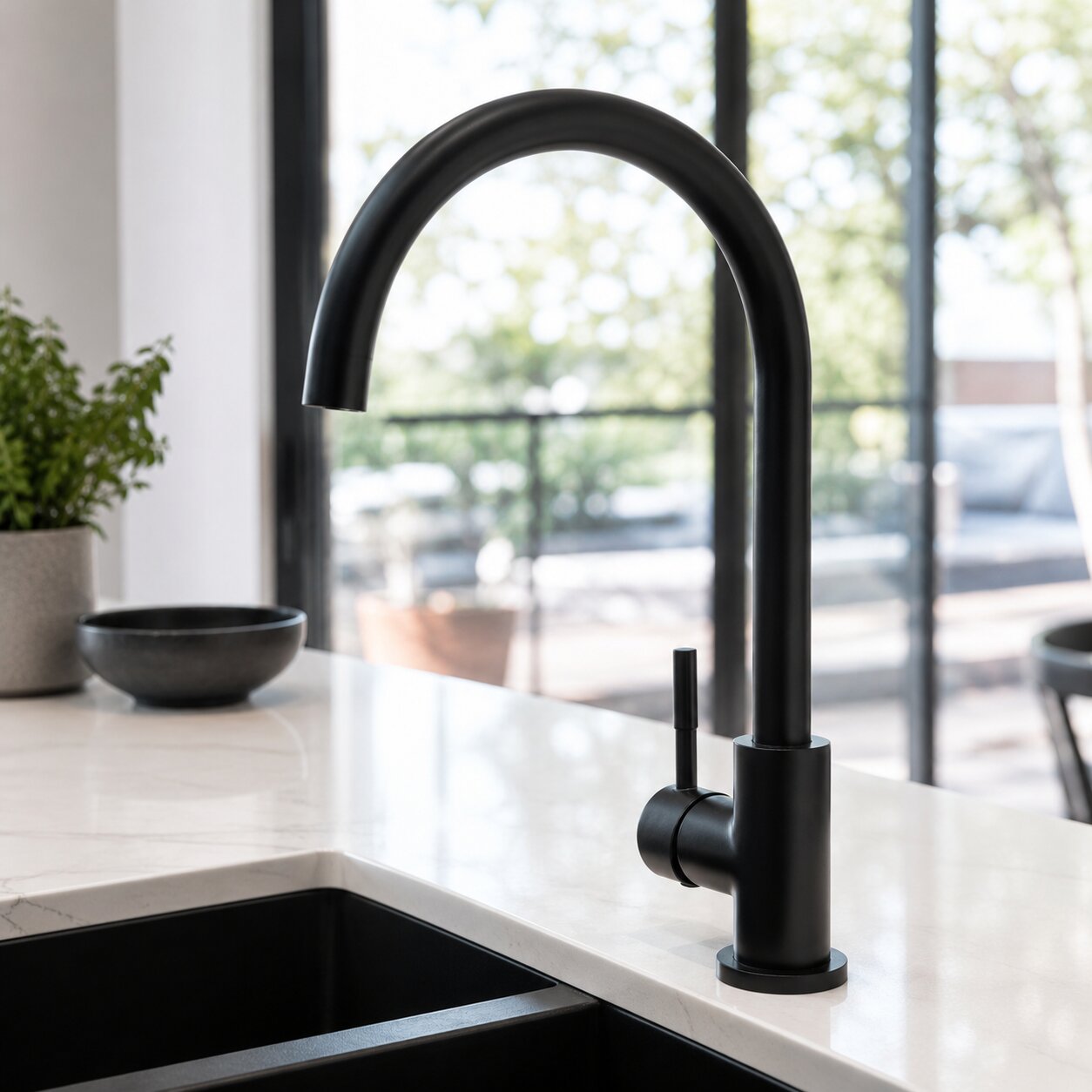 Chrome single lever kitchen mixer tap with swan neck spout — Bathroom Republic UK