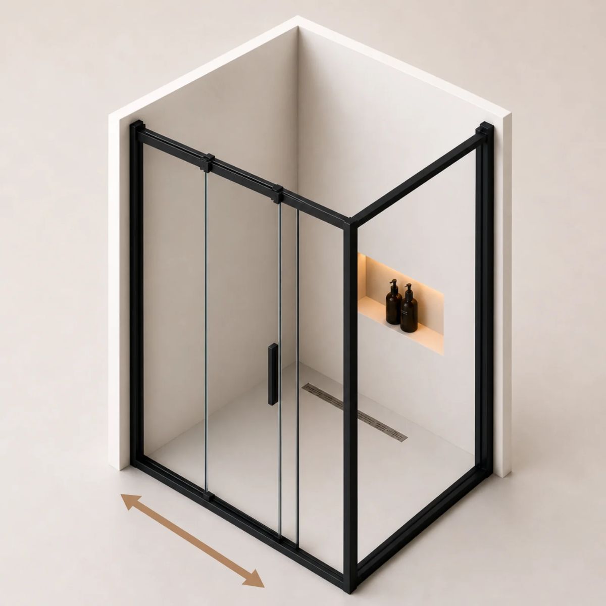 Matte black sliding door square shower enclosure for corner installation — Bathroom Republic UK