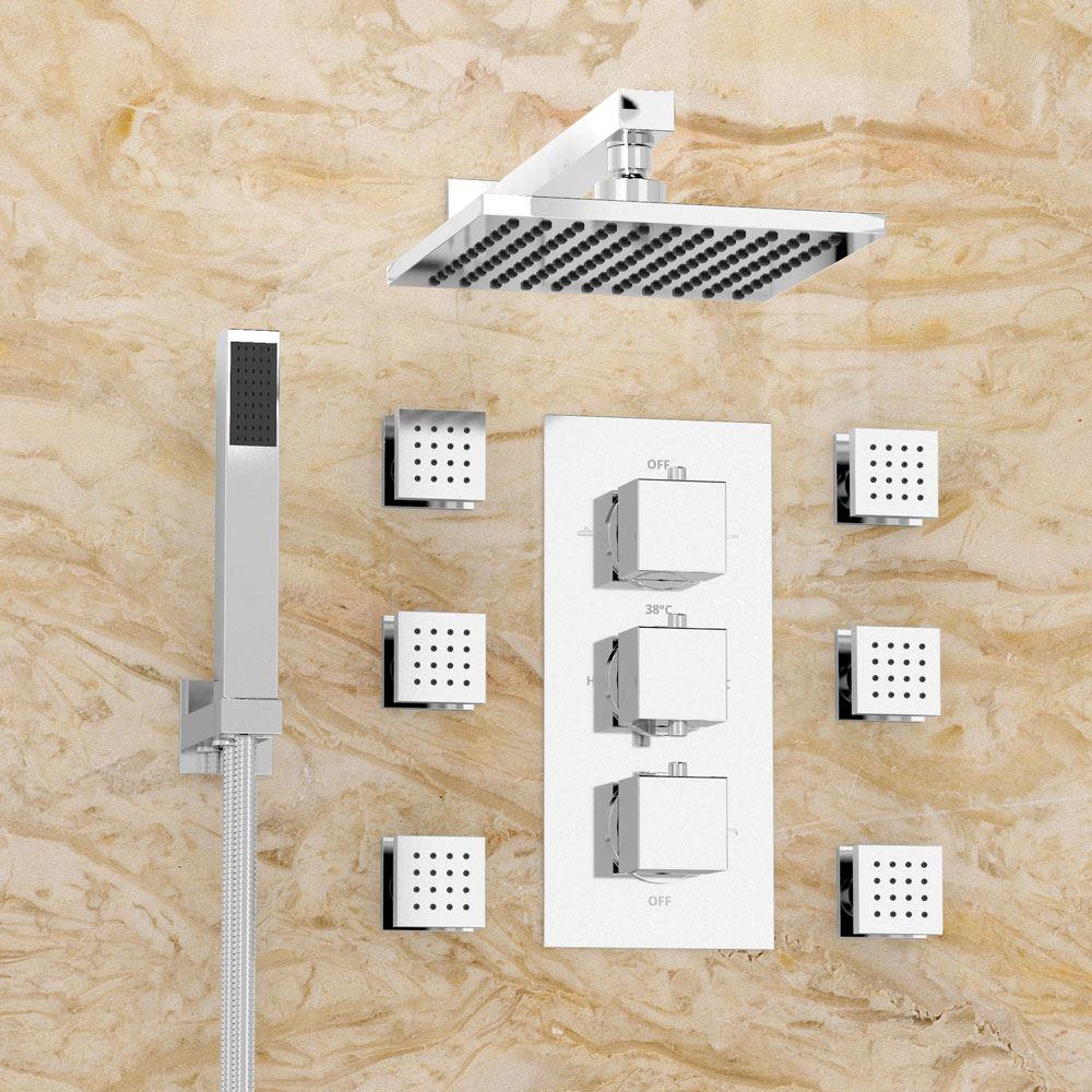 OLIVE 3 DIAL 3 WAY SQUARE SET - SHOWER HEAD, HANDSET & BODY JETS