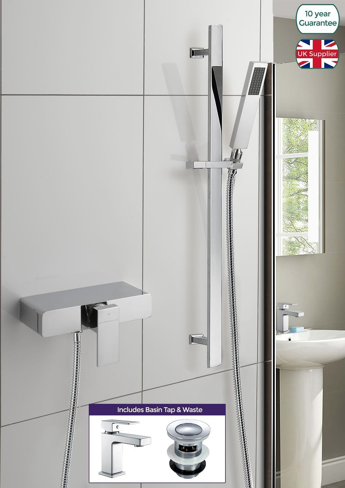Bathroom Slider Rail Kit & Concealed Thermostatic Shower Valve Mixer