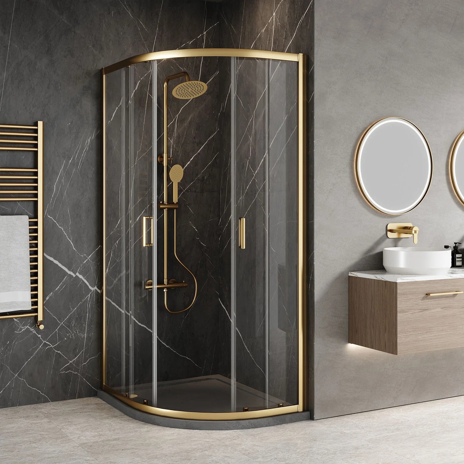 1000x800x1850mm Offset Quadrant Shower Enclosure - Brushed Brass Frame