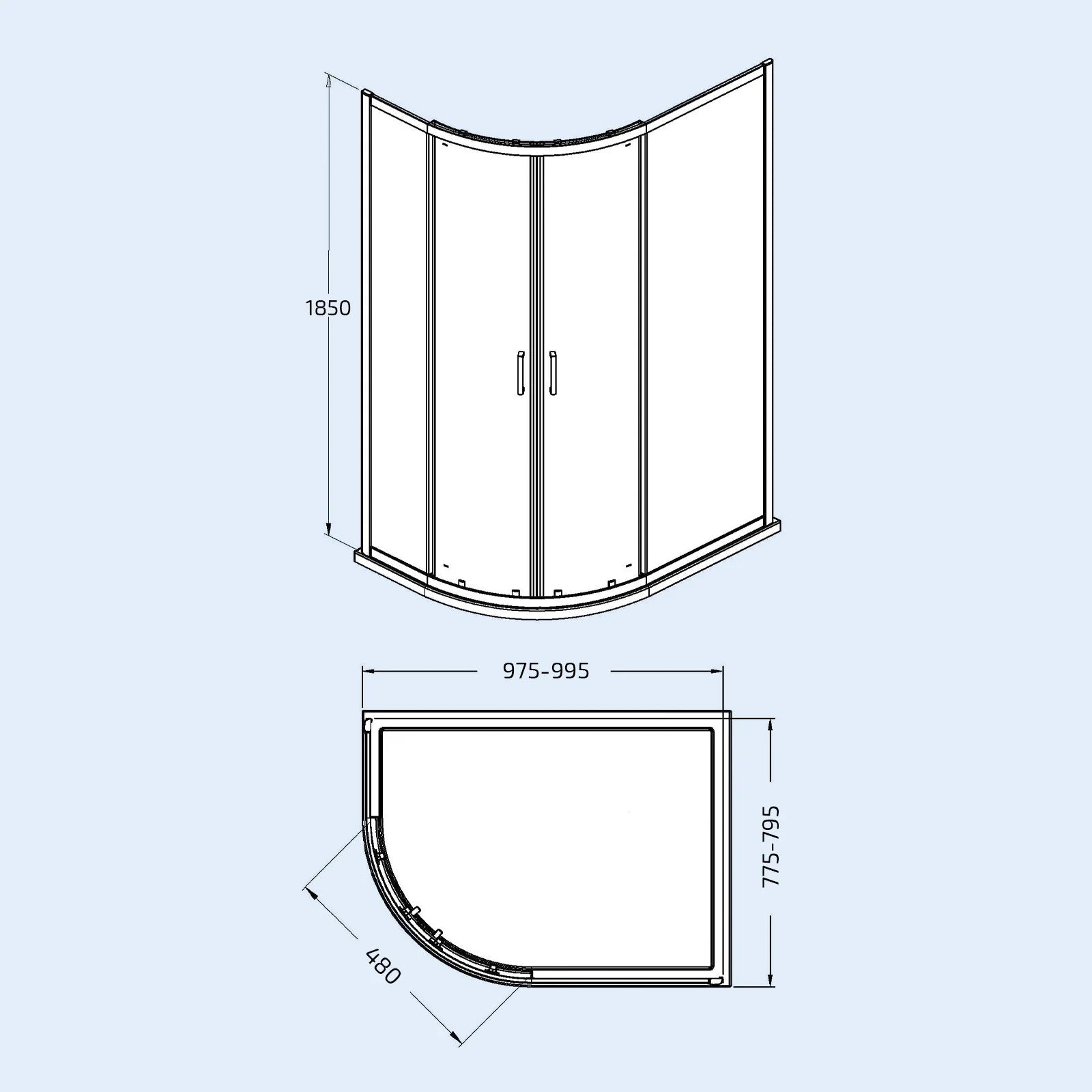 1000x800x1850mm Offset Quadrant Shower Enclosure - Chromed Frame