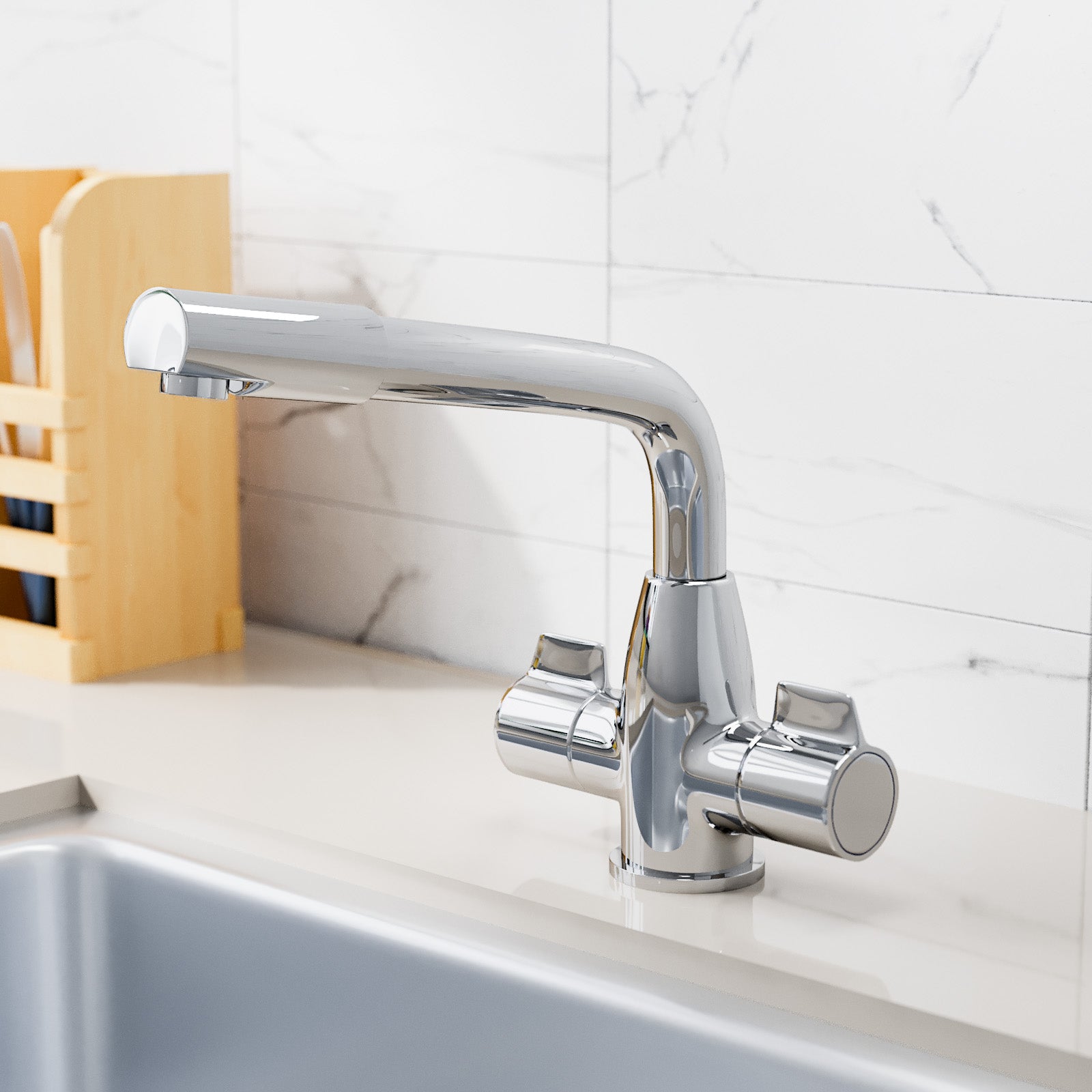 Olivia Twin Kitchen Sink Swivel Mixer Tap Chrome