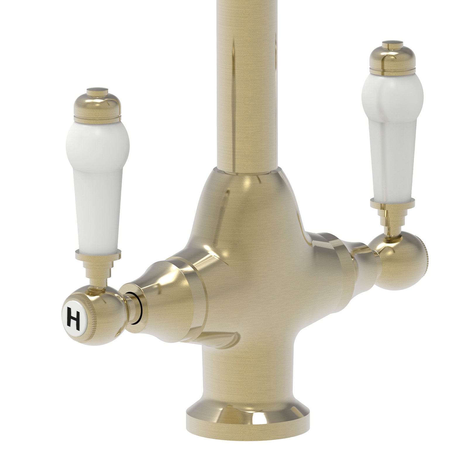 Twin Lever Brass Kitchen Sink Mixer Mono Tap Solid Brushed Brass