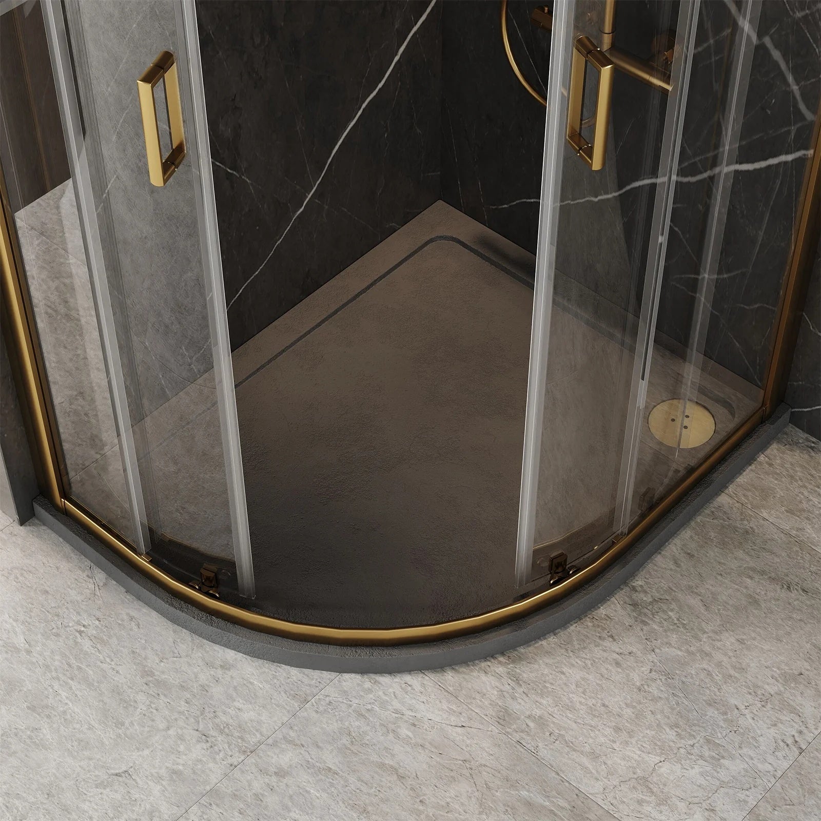 1200x800x1850mm Offset Quadrant Shower Enclosure - Brushed Brass Frame