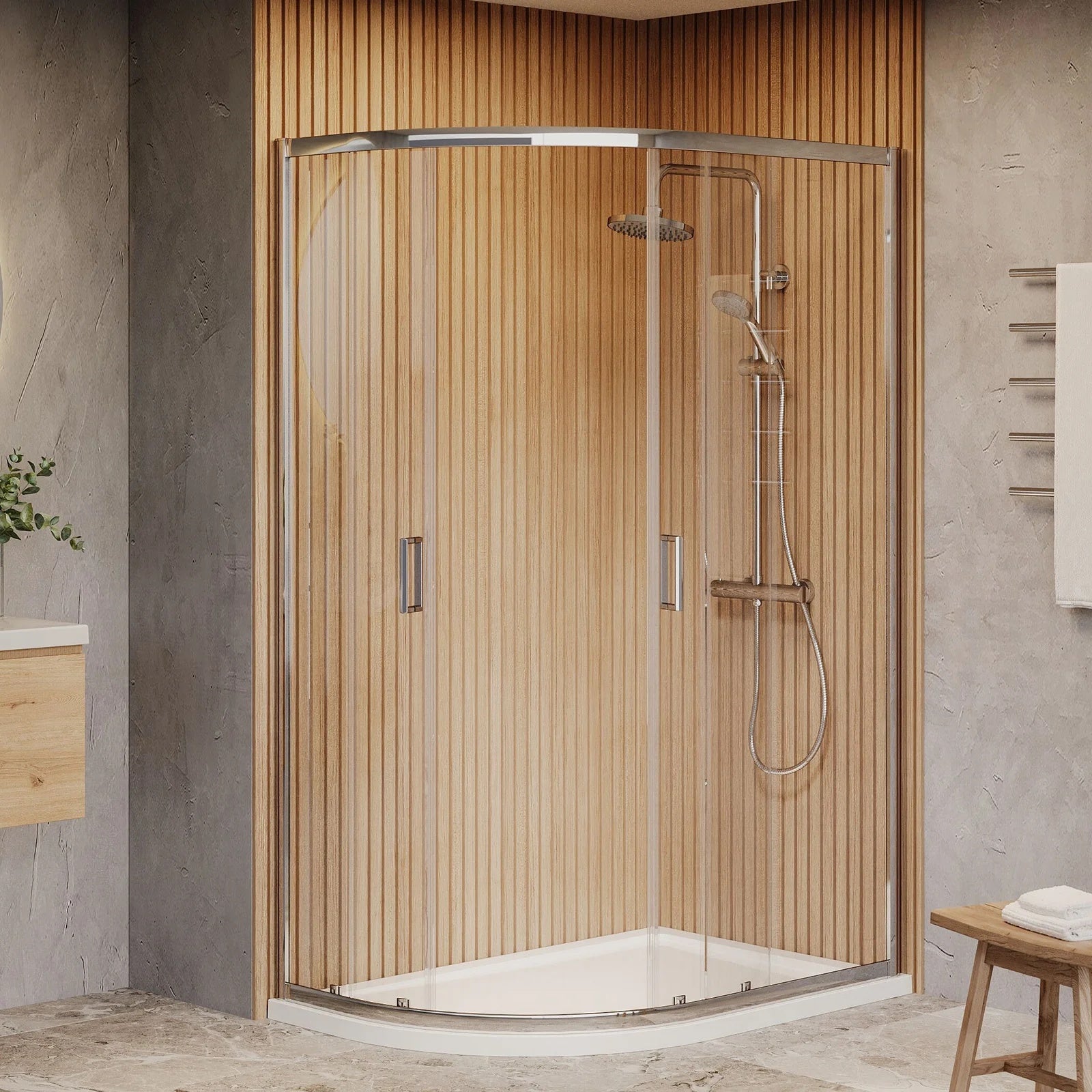 1200x800x1850mm Offset Quadrant Shower Enclosure - Chromed Frame