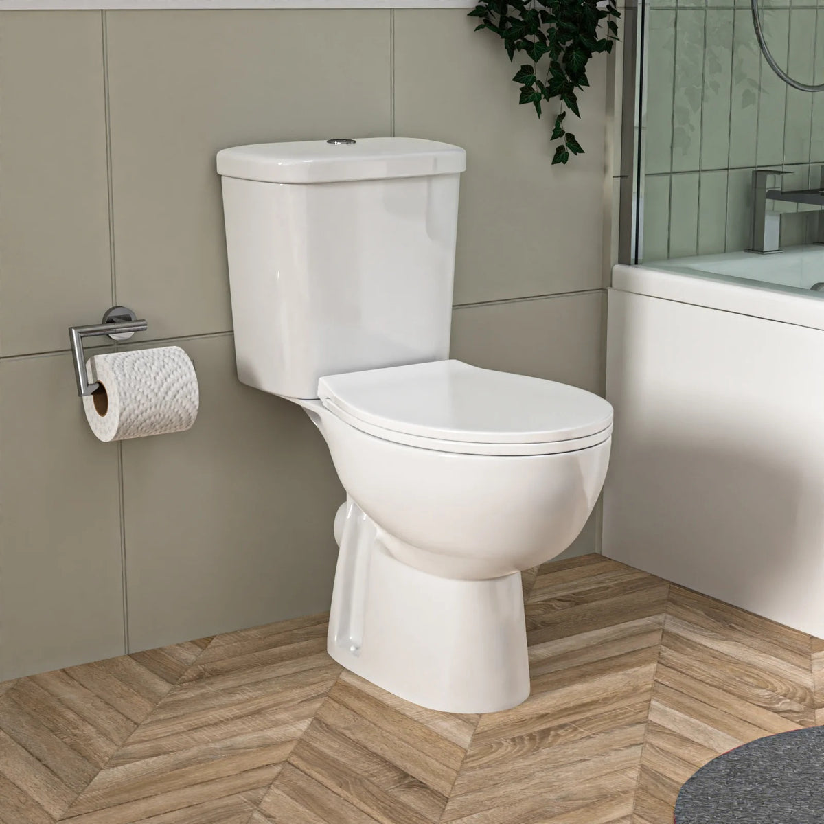 1500mm RH L Shaped Bath, Front Panel, Screen With 550mm Vanity & Toilet