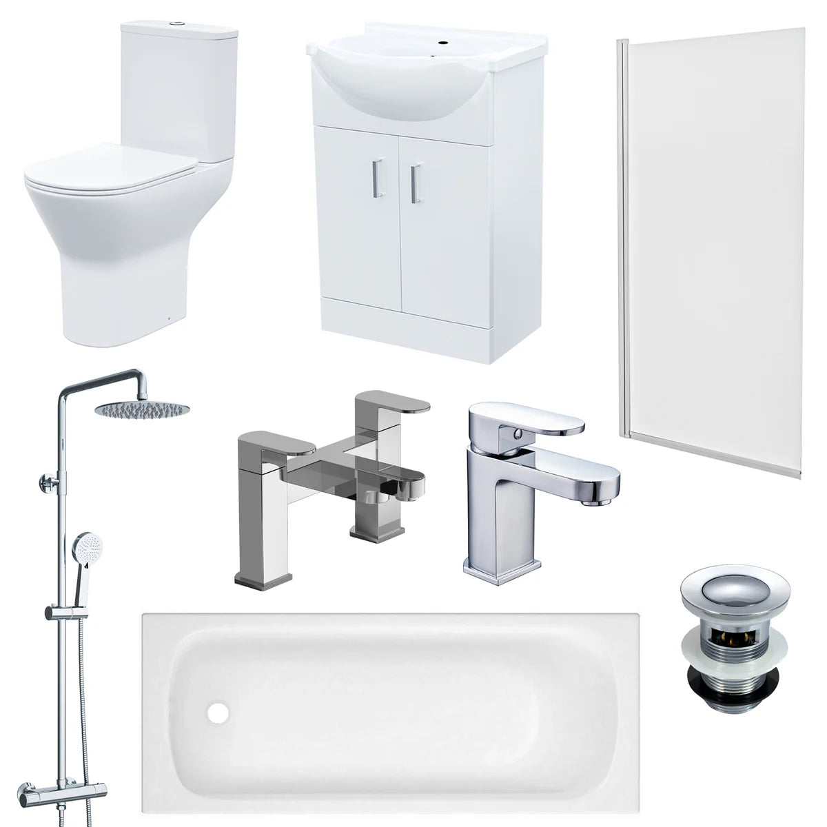 Ellen 550mm Freestanding Vanity with Close Coupled Toilet, Shower Bath & Taps Set