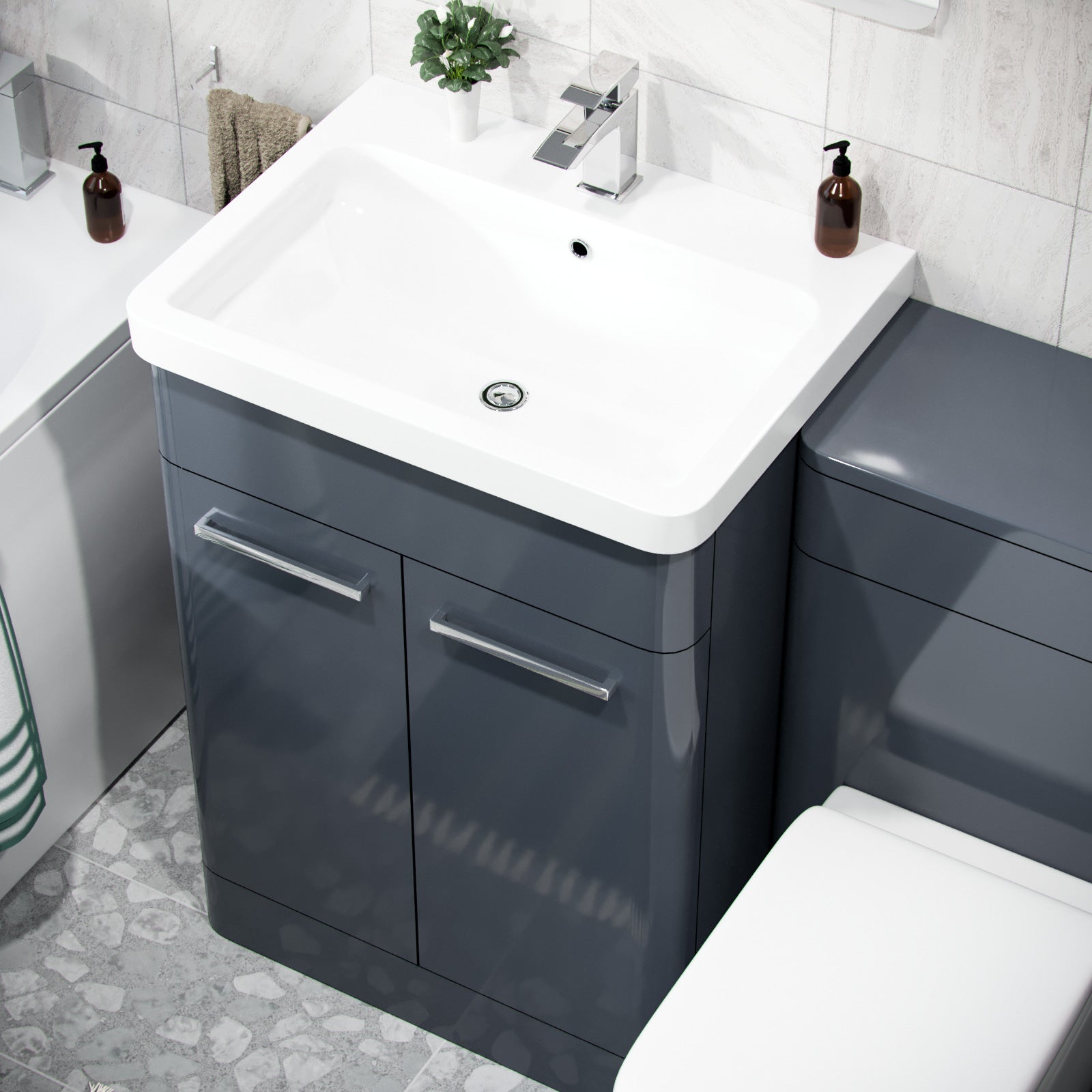 Afern Anthracite 3 Piece Bathroom Suite Vanity, WC, BTW Toilet & Straight Bath