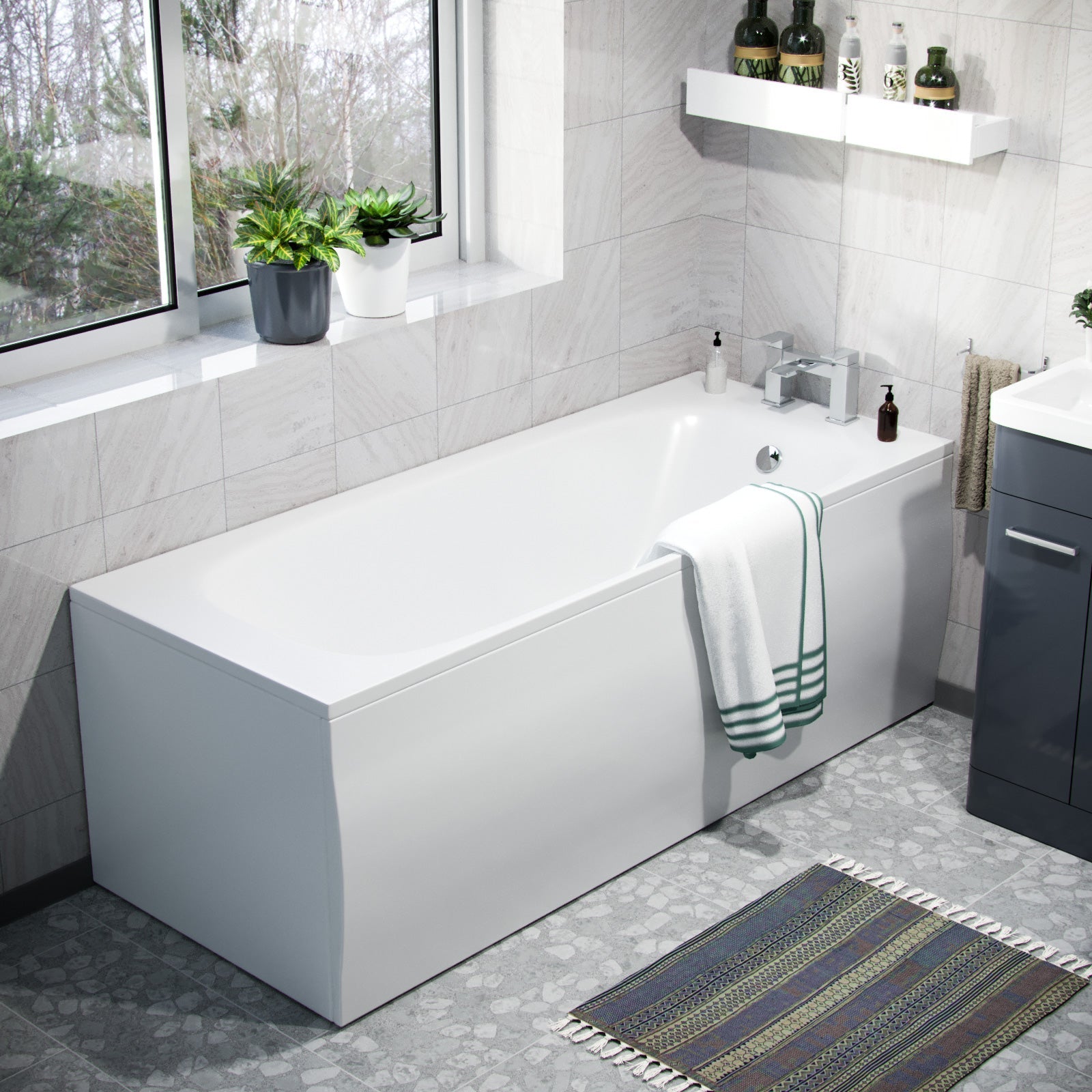 Afern Anthracite 3 Piece Bathroom Suite Vanity, WC, BTW Toilet & Straight Bath