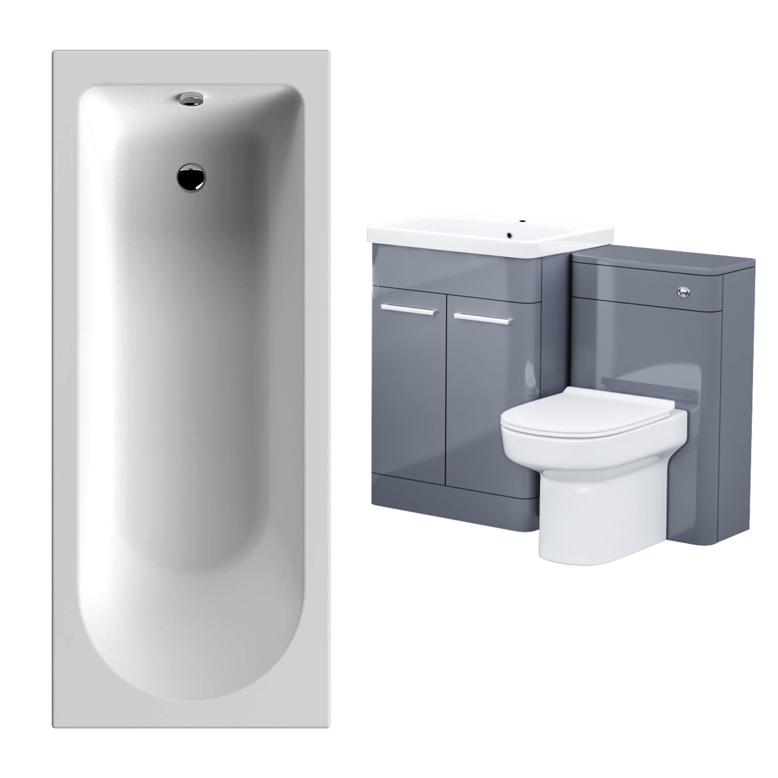 Afern 500mm Basin Vanity Unit, WC Unit, BTW Toilet & Bath Suite Steel Grey