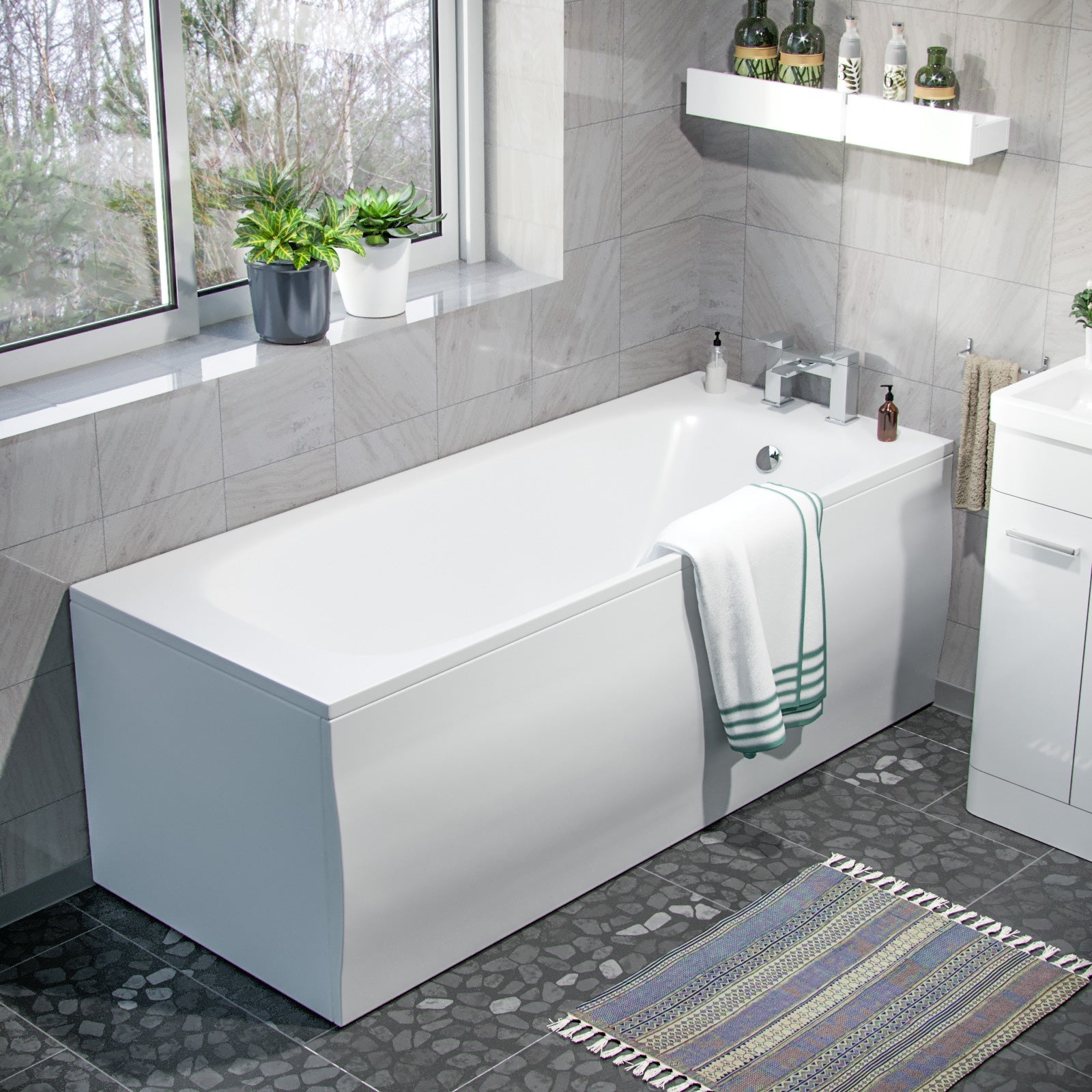 Afern 3-Piece High Gloss White Bathroom Suite 600mm Vanity, WC, BTW Toilet & Bath