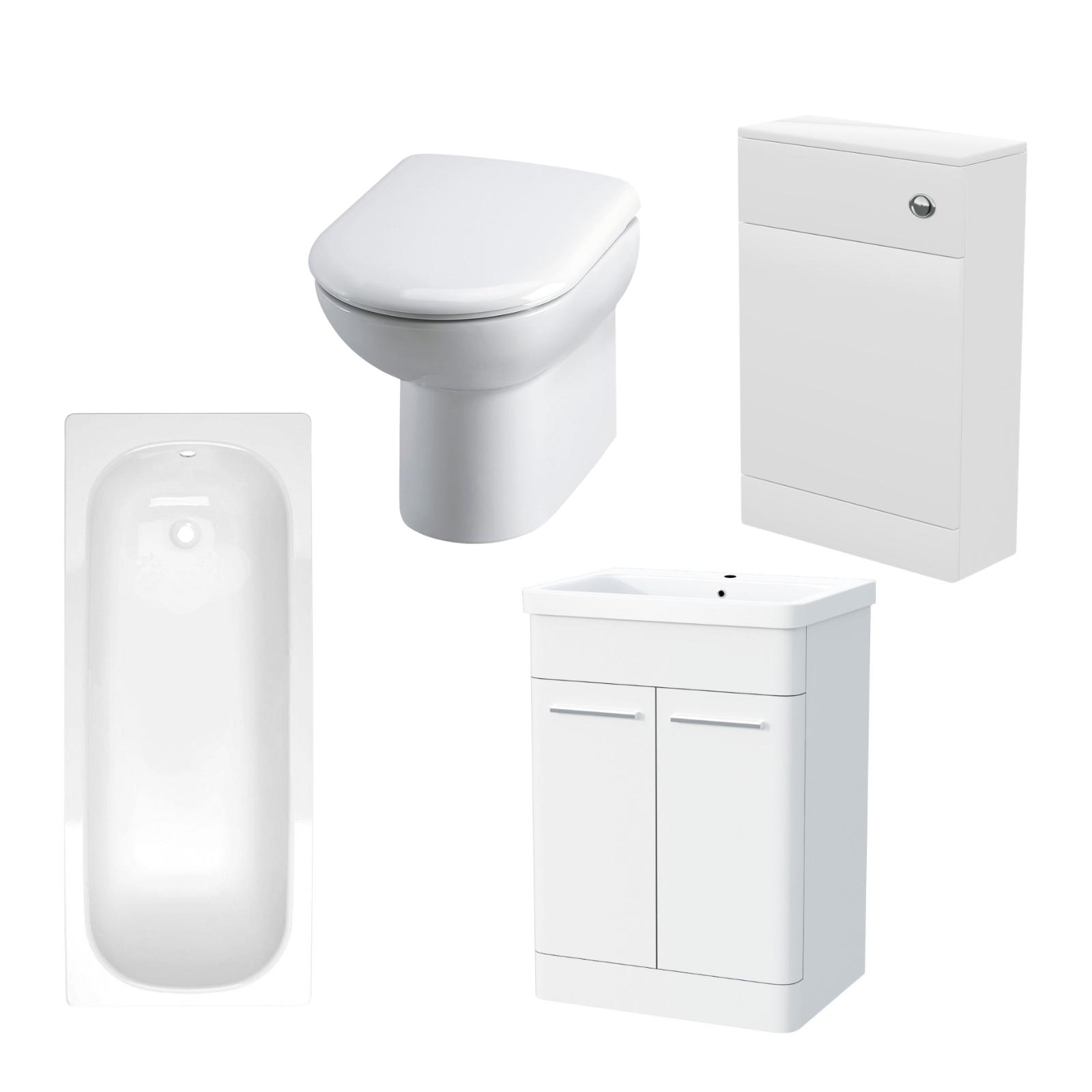 Afern 3-Piece High Gloss White Bathroom Suite 600mm Vanity, WC, BTW Toilet & Bath