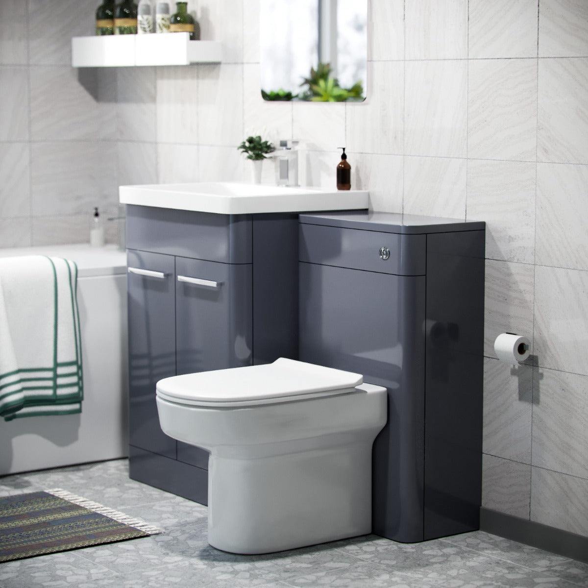 Afern Grey Basin Cabinet WC Unit Toilet & Bath Bathroom Suite