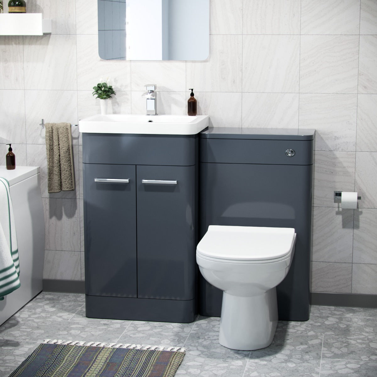 Afern 500mm Basin Vanity Unit, WC Unit, BTW Toilet & Bath Suite Anthracite