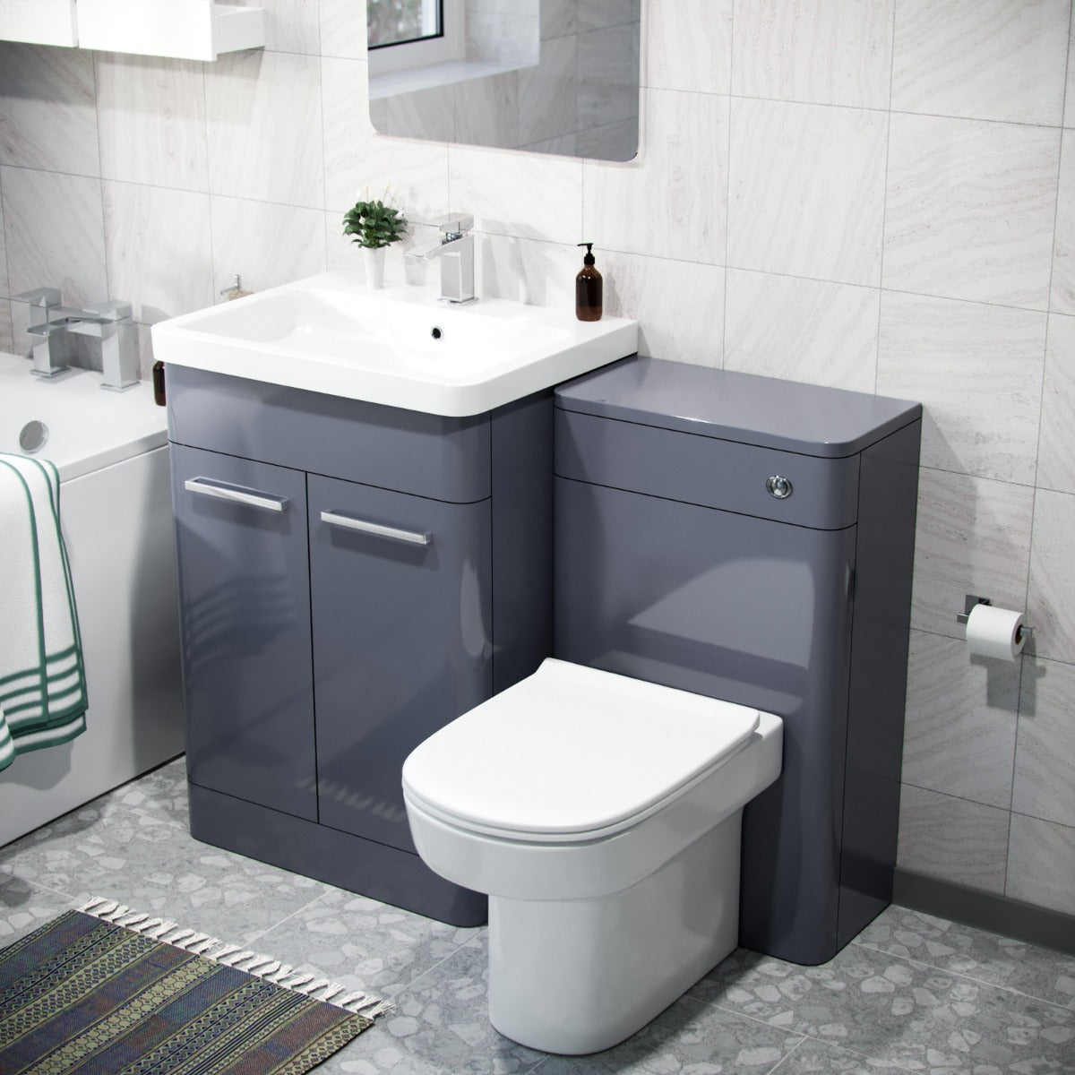 Afern Grey Basin Cabinet WC Unit Toilet & Bath Bathroom Suite