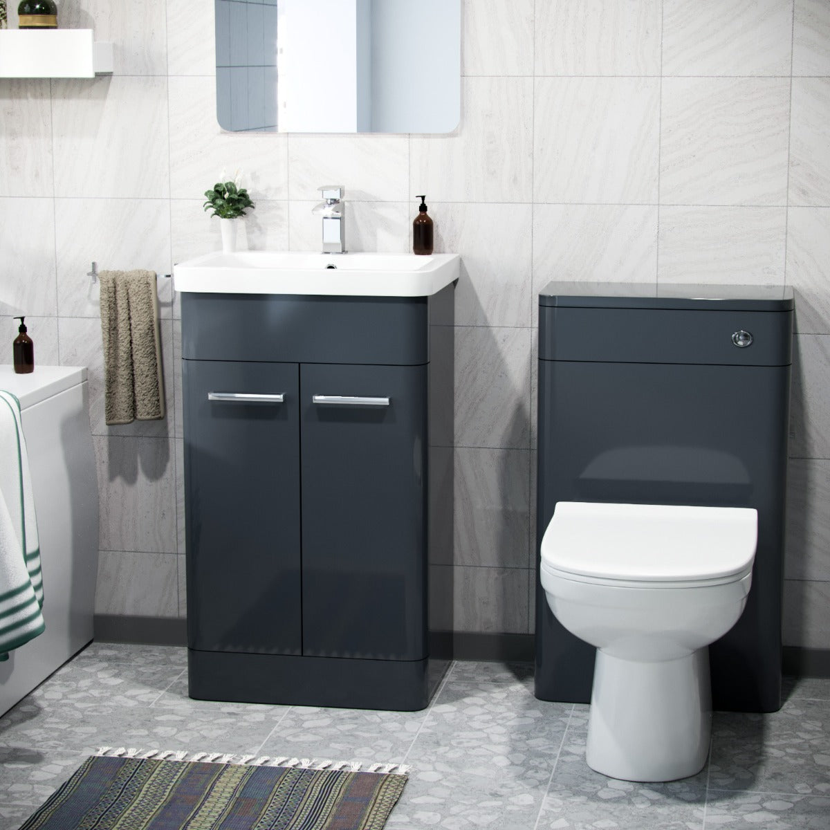 Afern 500mm Basin Vanity Unit, WC Unit, BTW Toilet & Bath Suite Anthracite
