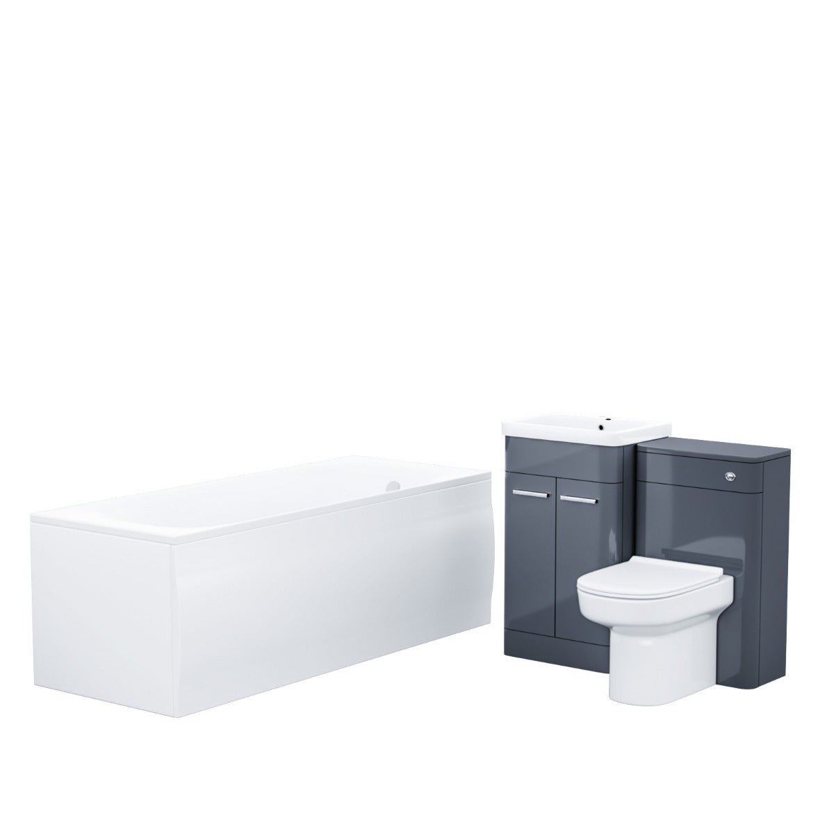 Afern Bathroom Dark Grey Vanity Unit, WC Unit, D-Shape Toilet and Bath Suite