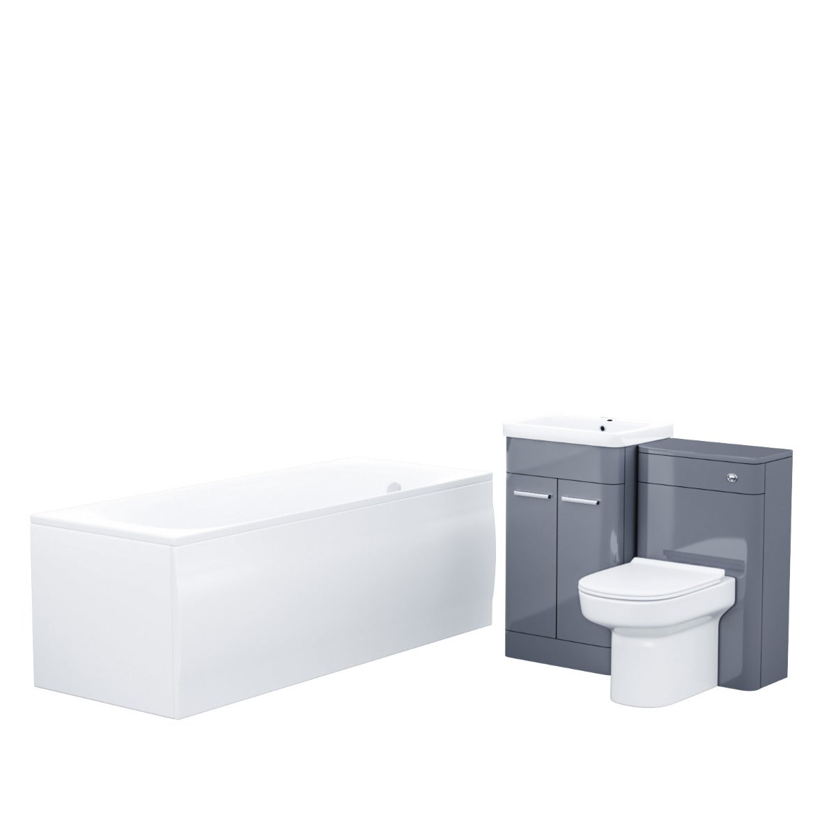 Afern Bathroom Vanity Unit & WC Unit & D-Shape Toilet & Bath Suite Grey