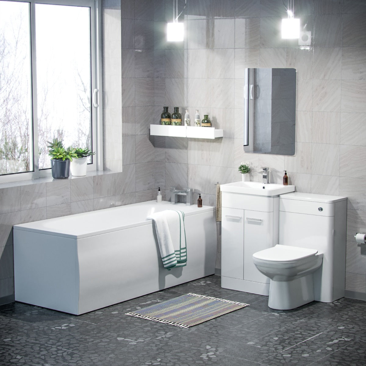 Afern 500mm Basin Vanity Unit, WC Unit, BTW Toilet & Bath Suite White