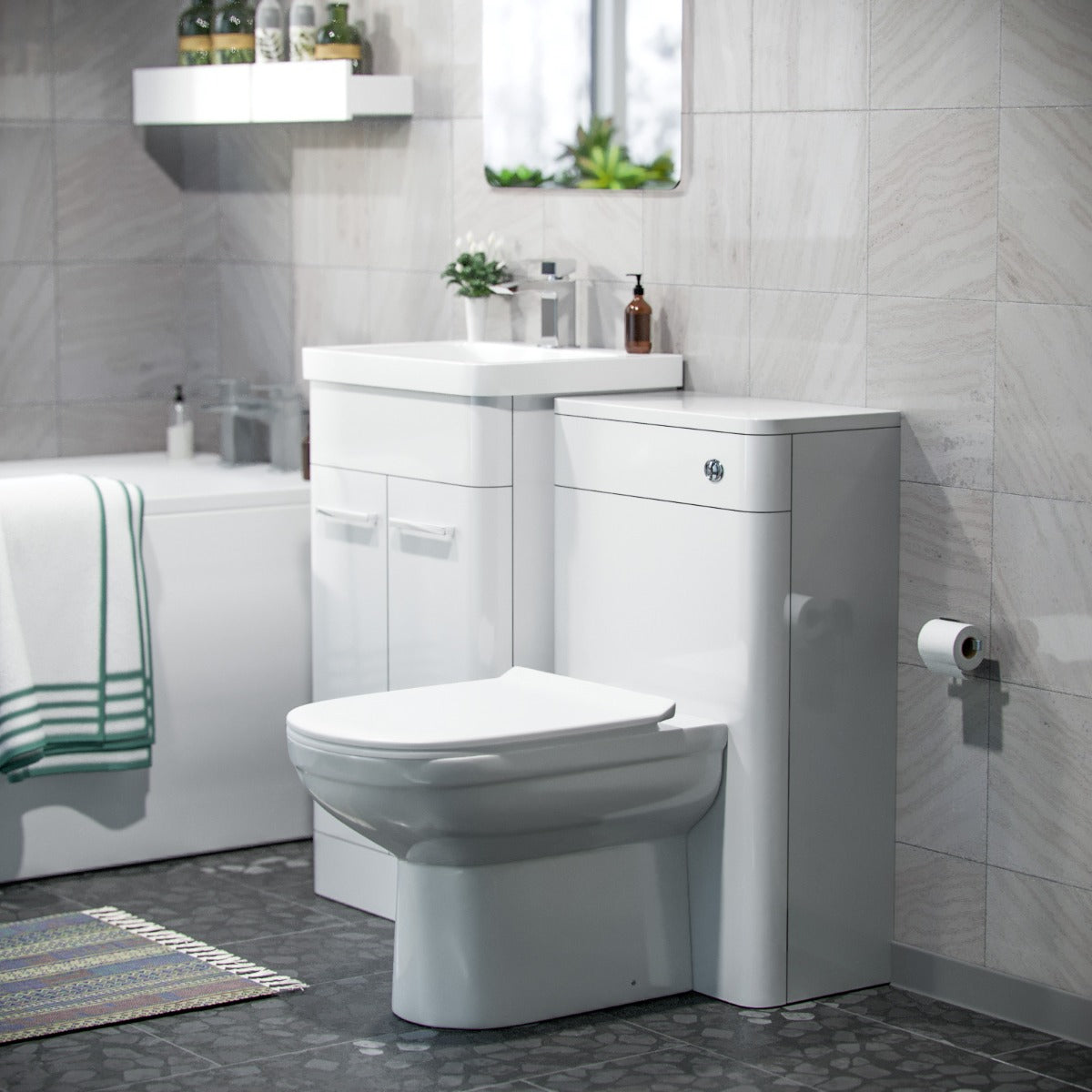 Afern 500mm Basin Vanity Unit, WC Unit, BTW Toilet & Bath Suite White