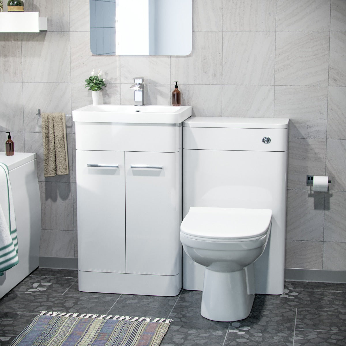 Afern 500mm Basin Vanity Unit, WC Unit, BTW Toilet & Bath Suite White