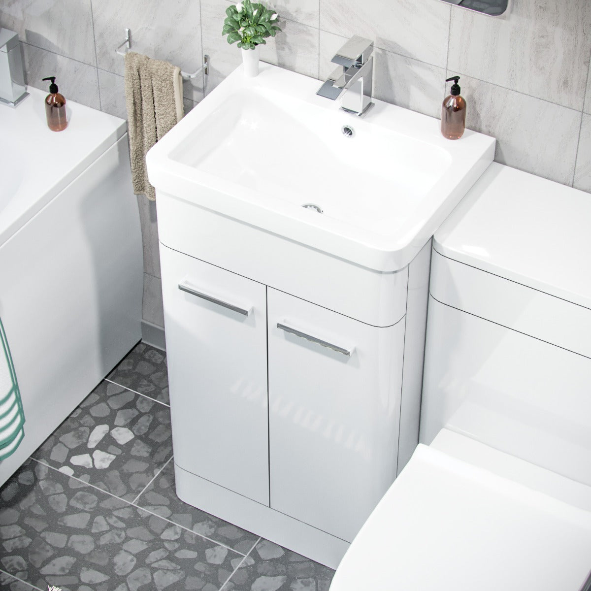 Afern 500mm Basin Vanity Unit, WC Unit, BTW Toilet & Bath Suite White