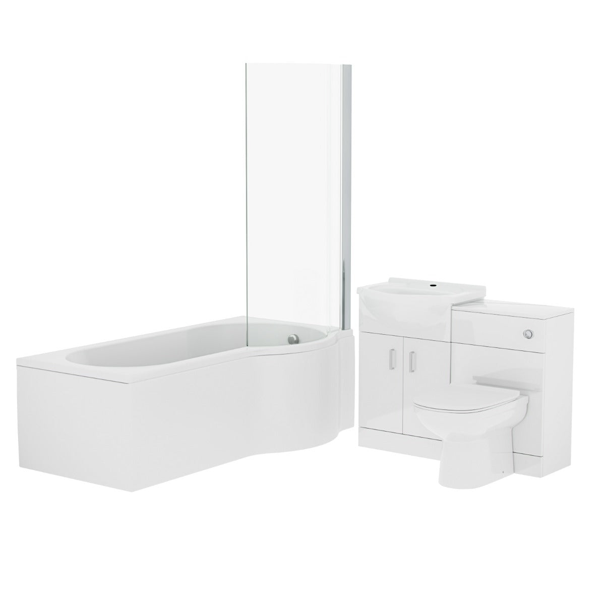 Ellen White P-Shaped RH Bath 550mm Vanity WC Unit & Curved BTW Toilet