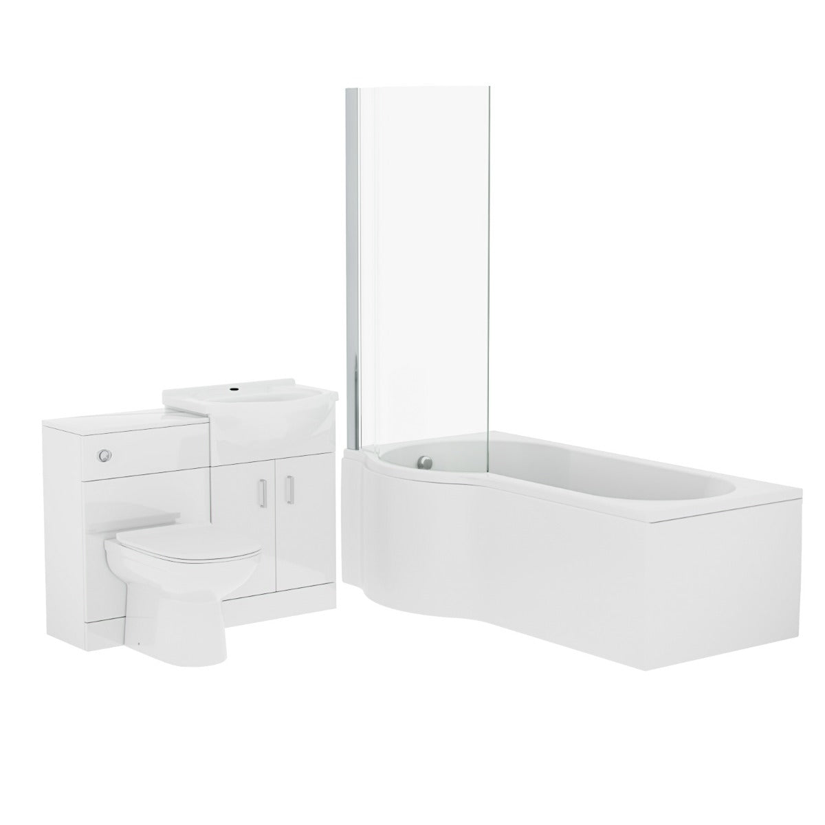 Ellen White P-Shaped LH Bath 550mm Vanity WC Unit & Curved BTW Toilet