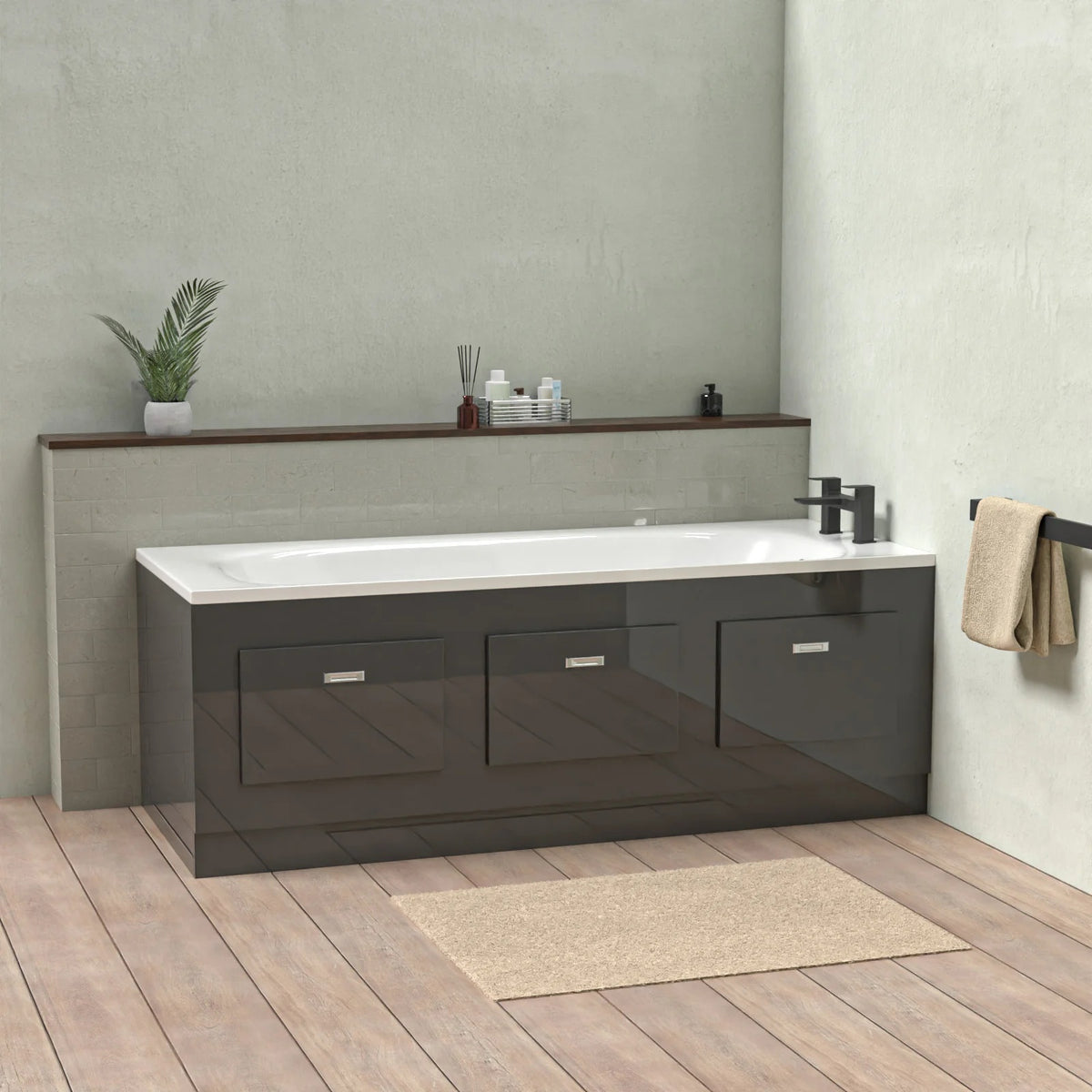 1700 x 480mm PVC Removable Magnetic Door Bath Panel Anthracite