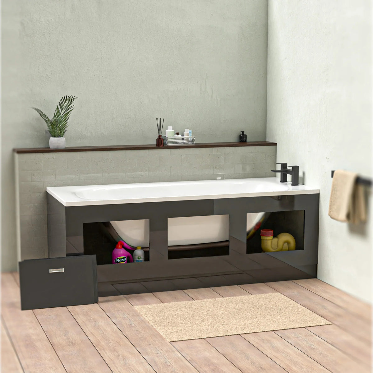 1700 x 480mm PVC Removable Magnetic Door Bath Panel Anthracite
