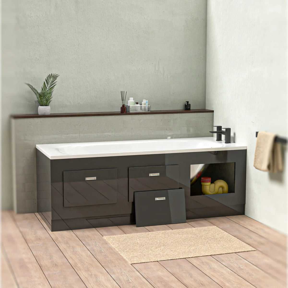 1700 x 480mm PVC Removable Magnetic Door Bath Panel Anthracite