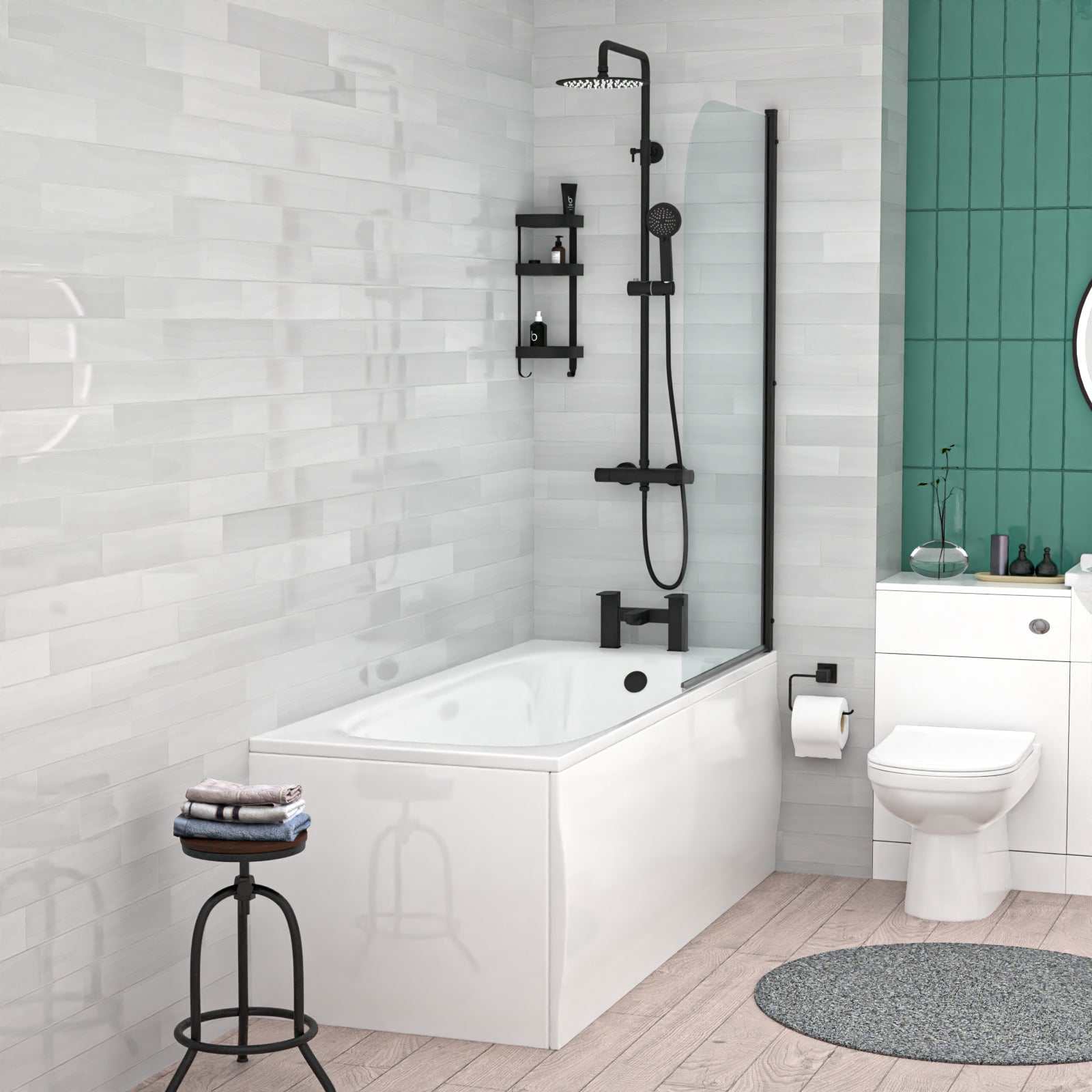 White 500mm Vanity WC Unit BTW Toilet Shower Bath & Matte Black Tap Suite