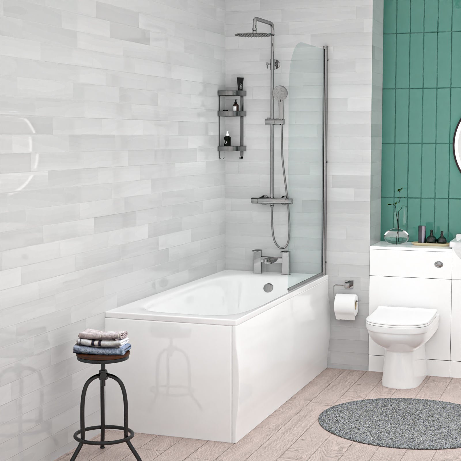 White 500mm Vanity WC Unit BTW Toilet Shower Bath & Chrome Tap Suite