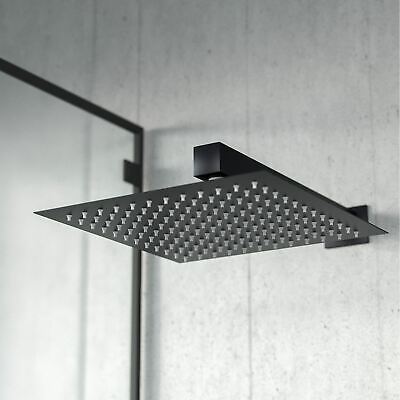 Temel Black Matt Square Rainfall Shower Head with Hand Held Thermostatic Valve