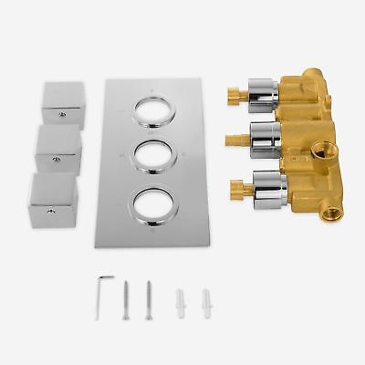 Rose 3 Dial 2 Way Square Concealed Thermostatic Mixer Valve Body Jet Shower Head