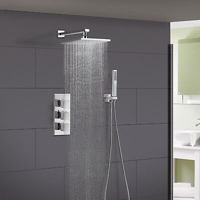 Rose 2 Way Square Concealed Thermostatic Mixer Valve Hand Held Shower Head Chrome