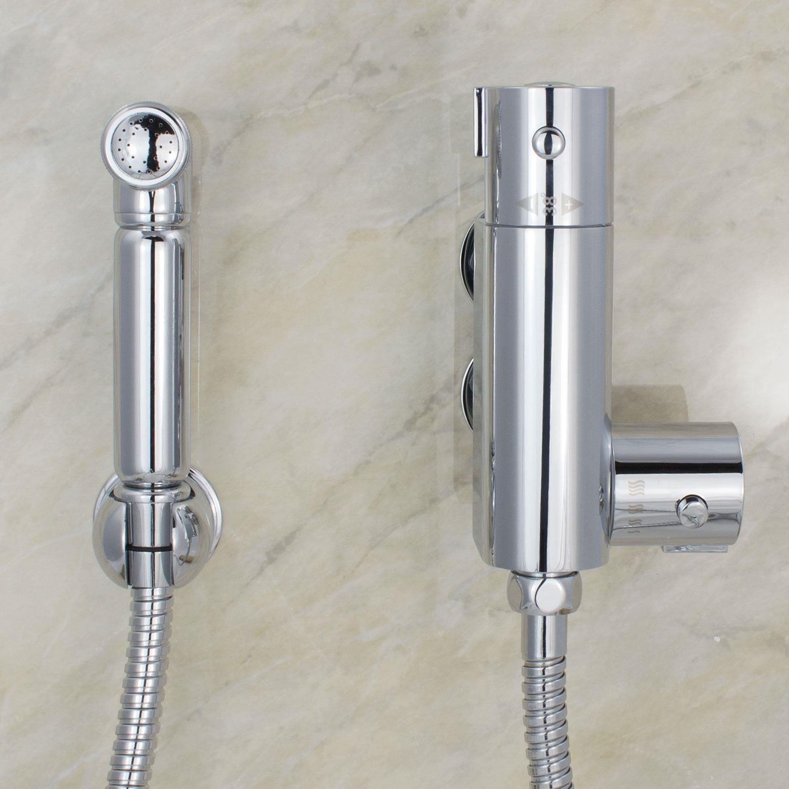 Contemporary Chrome Thermostatic Bar Valve Bidet Douche & Spray Kit