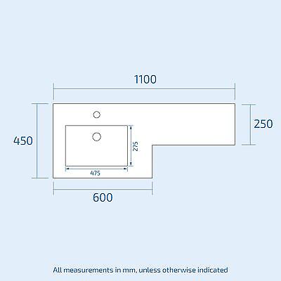 Aric 1100 mm L Shape WC LH Vanity Suite Unit BTW Toilet White Square