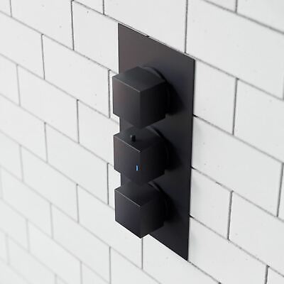Temel Matte Black Square Shower Head Concealed Thermostatic Mixer Valve and Handheld