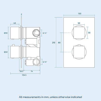 Temel Bathroom Concealed Thermostatic Shower Mixer Valve Square Slim Head 300mm